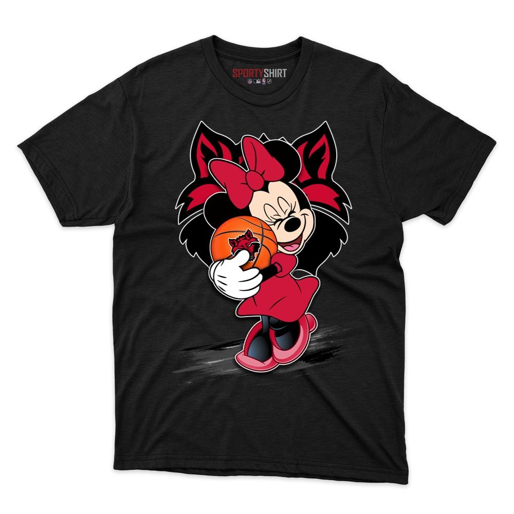 Arkansas State Red Wolves Minnie Mouse Unisex Cotton Graphic Tee, Cute Disney Cartoon College Game Day Gift Shirt