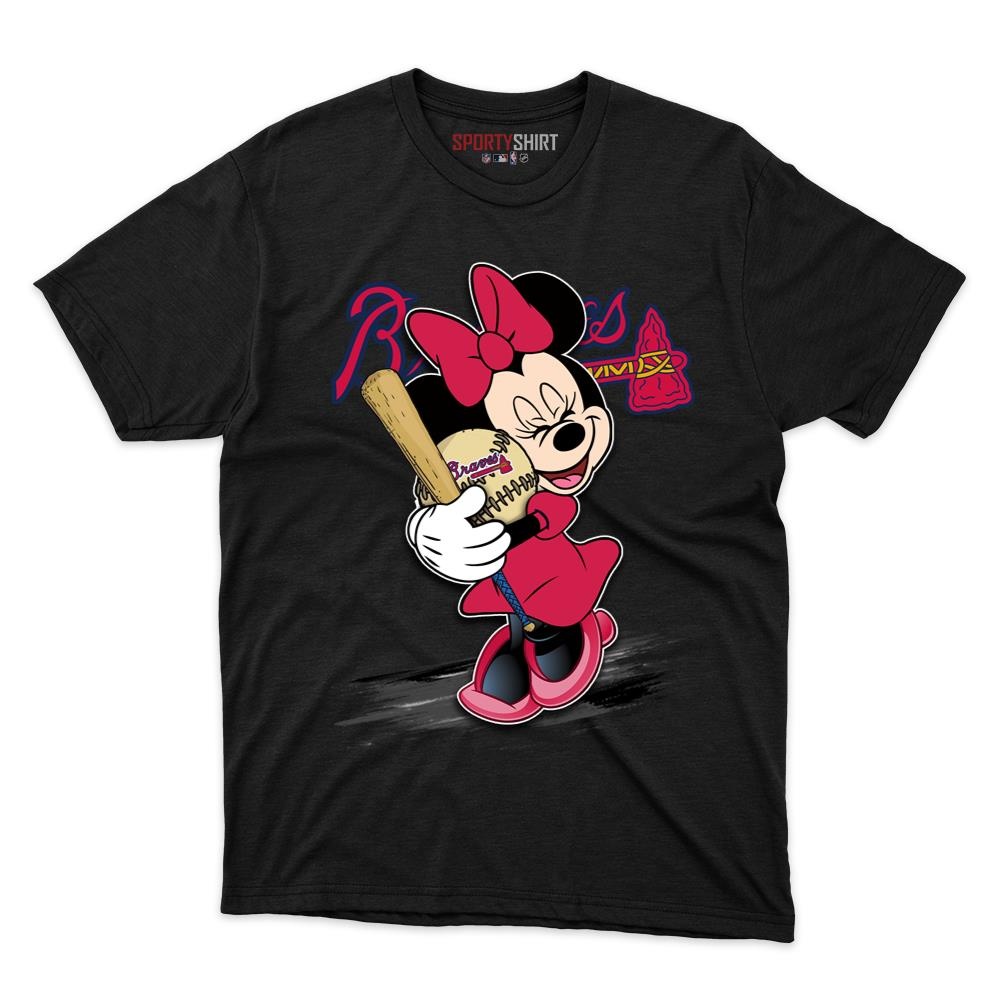 Atlanta Braves Minnie Mouse Unisex Cotton Graphic Tee, Cute Disney Cartoon Baseball Fan Game Day Gift Shirt