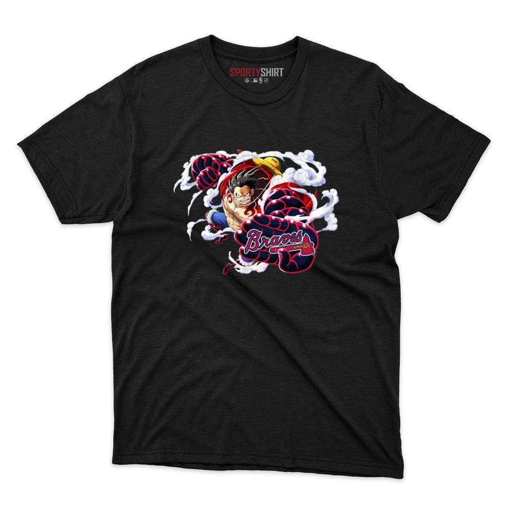 Atlanta Braves Monkey D Luffy Gear 5 One Piece Unisex Cotton Graphic Tee, Anime Baseball Fan Game Day Shirt