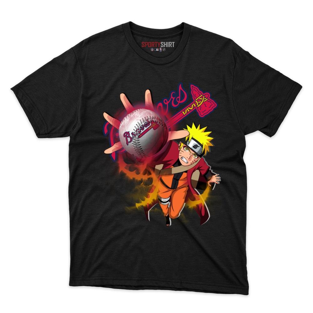 Atlanta Braves Naruto Unisex Cotton Graphic Tee, Anime Ninja Crossover Baseball Fan Game Day Shirt