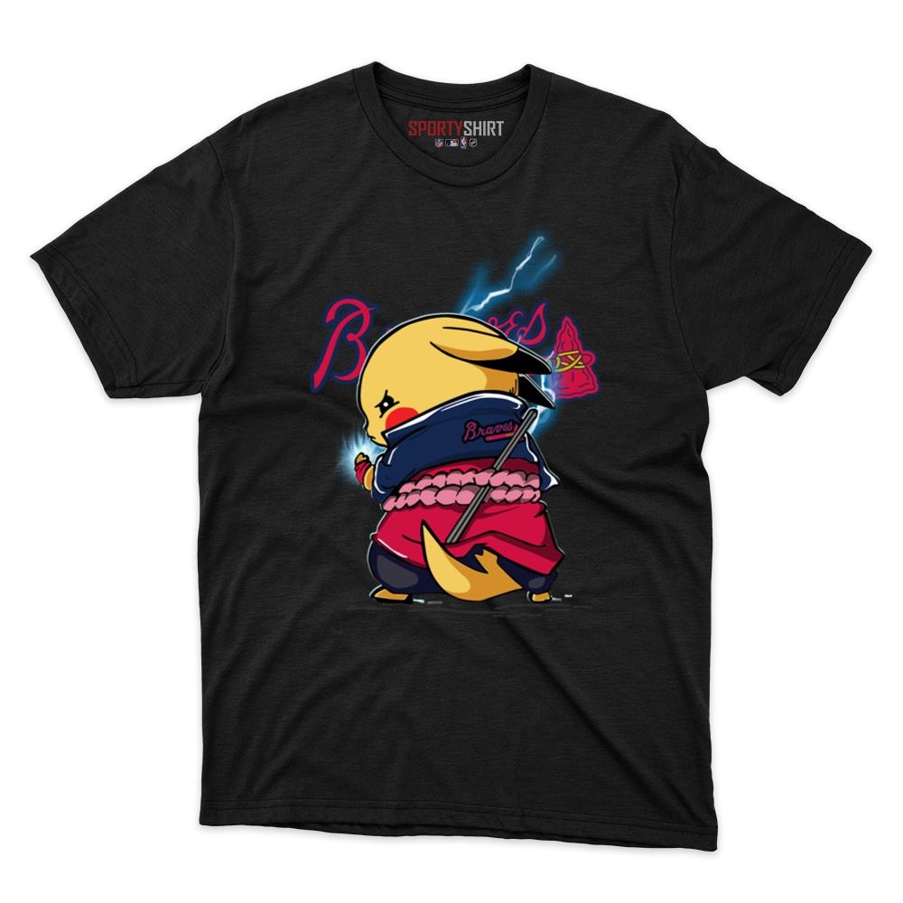 Atlanta Braves Pikachu Meets Sasuke Uchiha Unisex Cotton Graphic Tee, Pokemon Anime Baseball Fan Game Day Shirt
