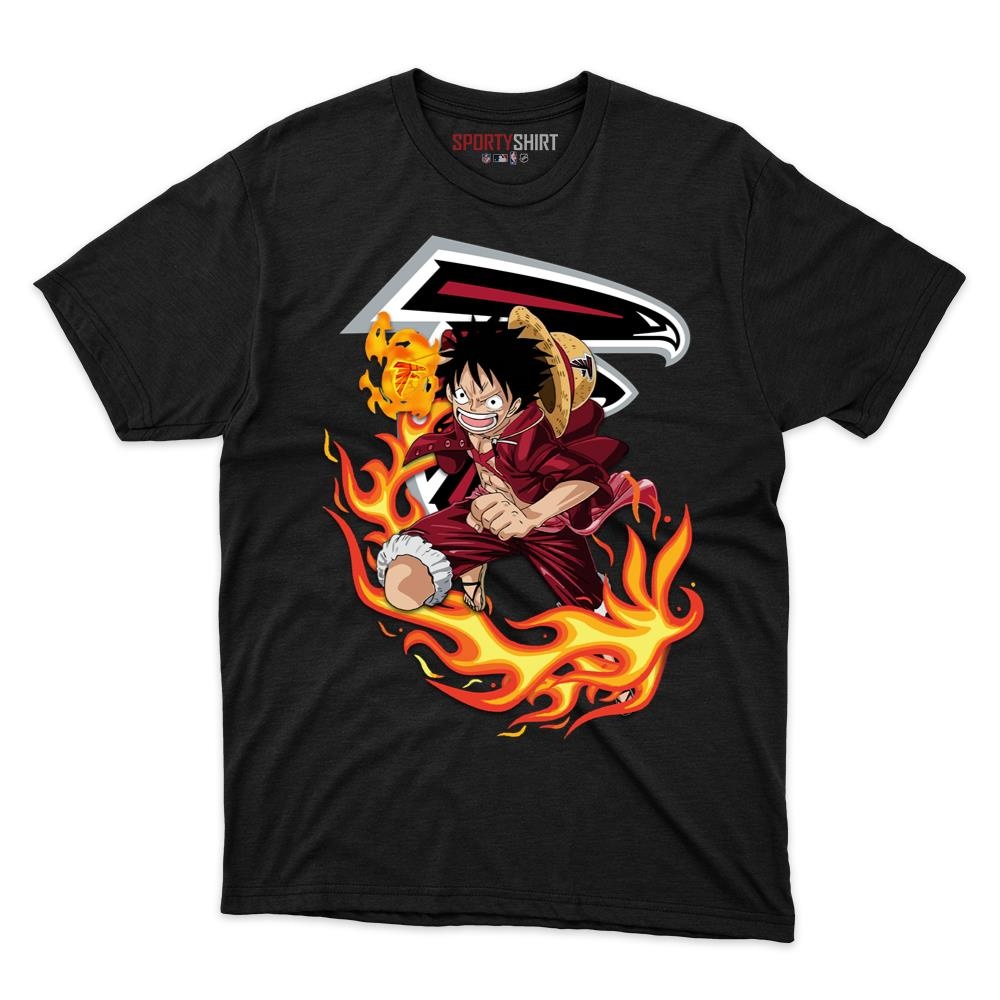 Atlanta Falcons Luffy One Piece Unisex Cotton Graphic Tee, Straw Hat Anime Football Fan Game Day Shirt