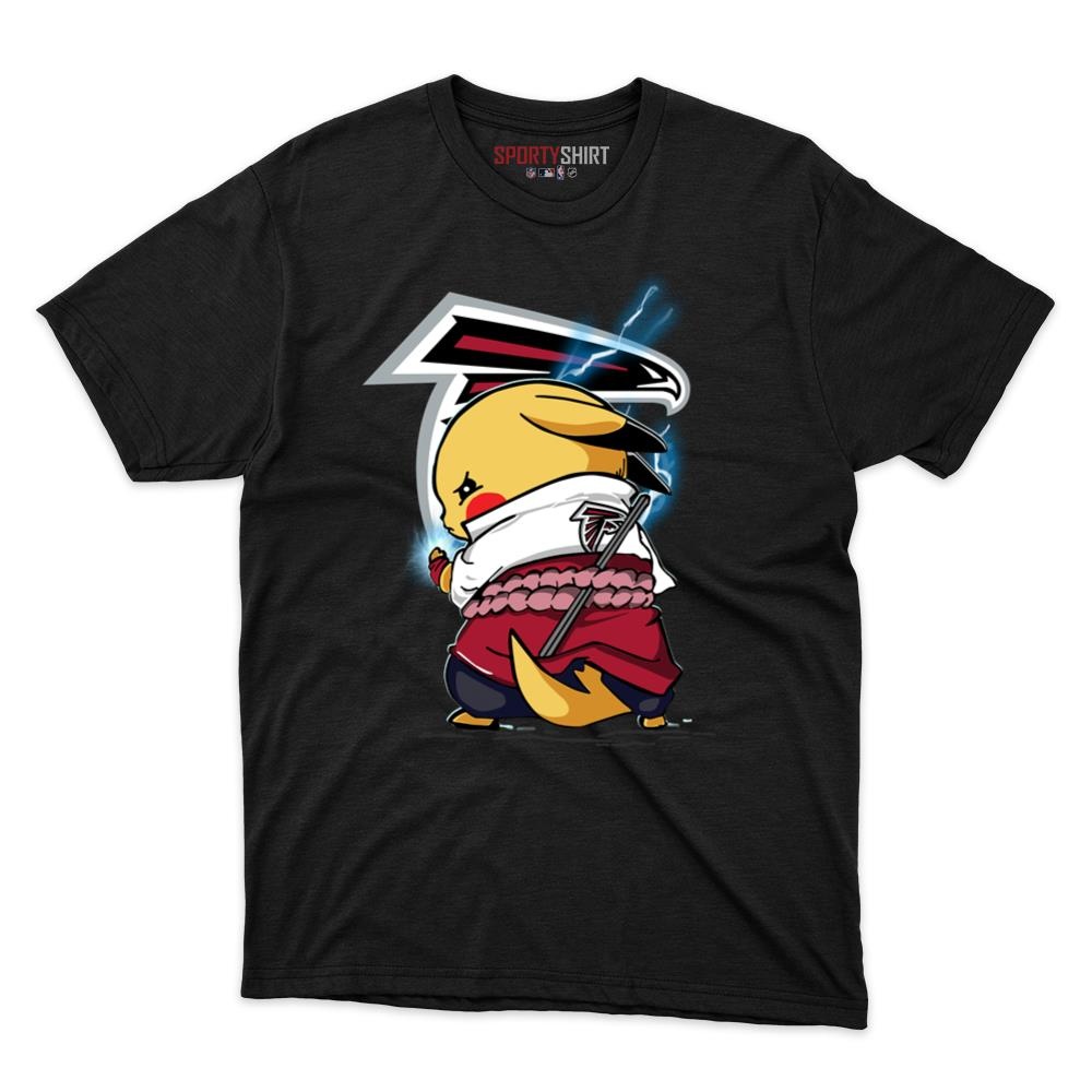 Atlanta Falcons Pikachu Meets Sasuke Uchiha Unisex Cotton Graphic Tee, Pokemon Anime Football Fan Game Day Shirt