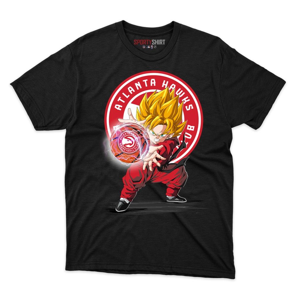Atlanta Hawks Goku Dragon Ball Z Unisex Cotton Graphic Tee, Anime Crossover Basketball Fan Game Day Shirt