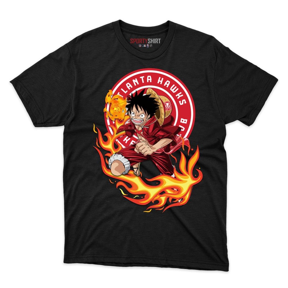 Atlanta Hawks Luffy One Piece Unisex Cotton Graphic Tee, Straw Hat Anime Basketball Fan Game Day Shirt