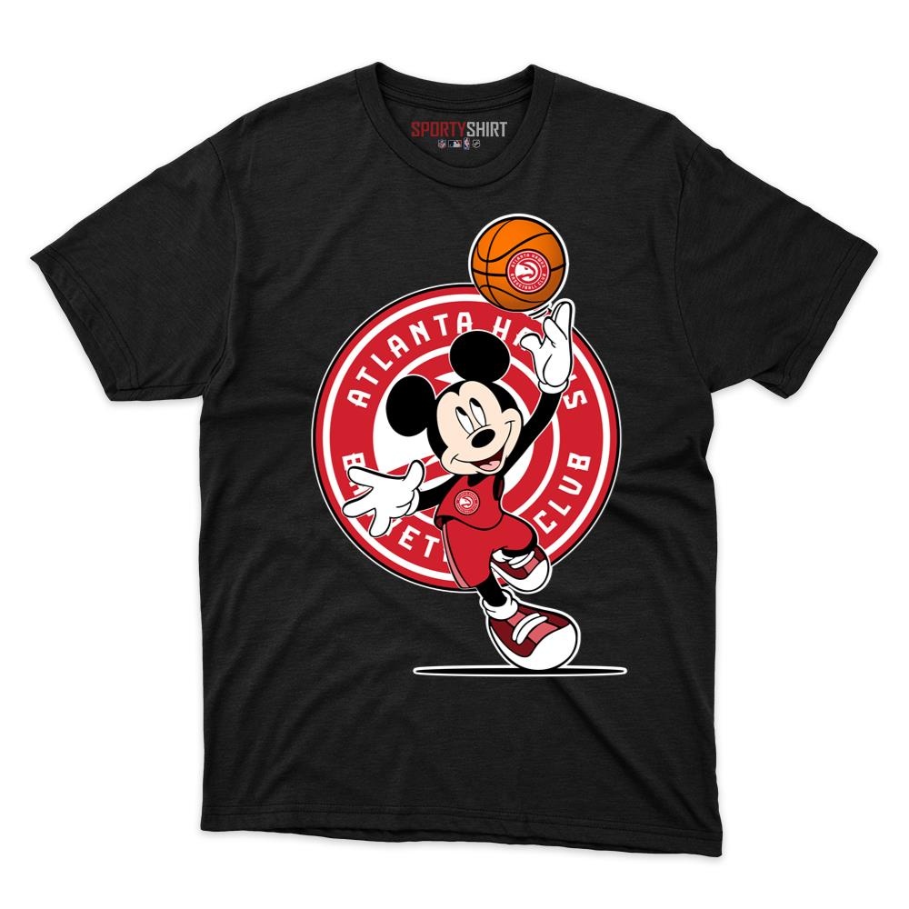 Atlanta Hawks Mickey Mouse Player Unisex Cotton Graphic Tee, Disney Cartoon Basketball Fan Game Day Shirt