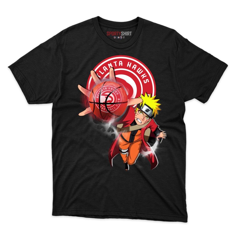Atlanta Hawks Naruto Unisex Cotton Graphic Tee, Anime Ninja Crossover Basketball Fan Game Day Shirt