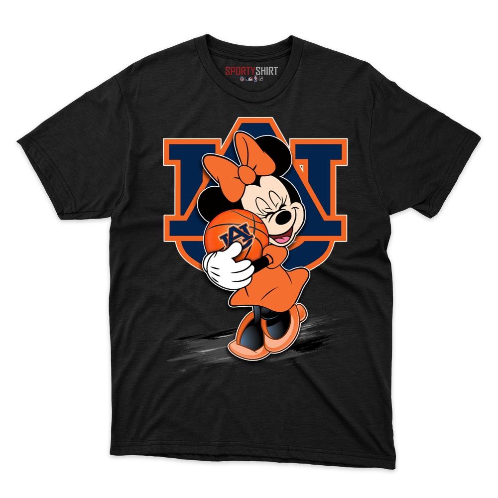 Auburn Tigers Minnie Mouse Unisex Cotton Graphic Tee, Cute Disney Cartoon College Fan Game Day Gift Shirt