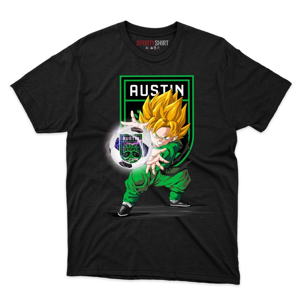 Austin FC MLS Goku Dragon Ball Z Unisex Cotton Graphic Tee, Super Saiyan Soccer Anime Shirt, Game Day