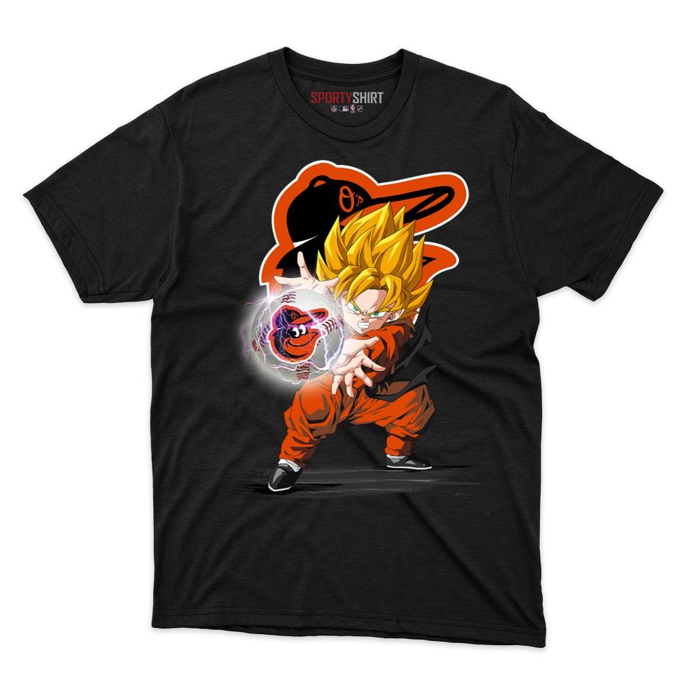 Baltimore Orioles Goku Dragon Ball Z Unisex Cotton Graphic Tee, Super Saiyan Anime Crossover Shirt, Game Day