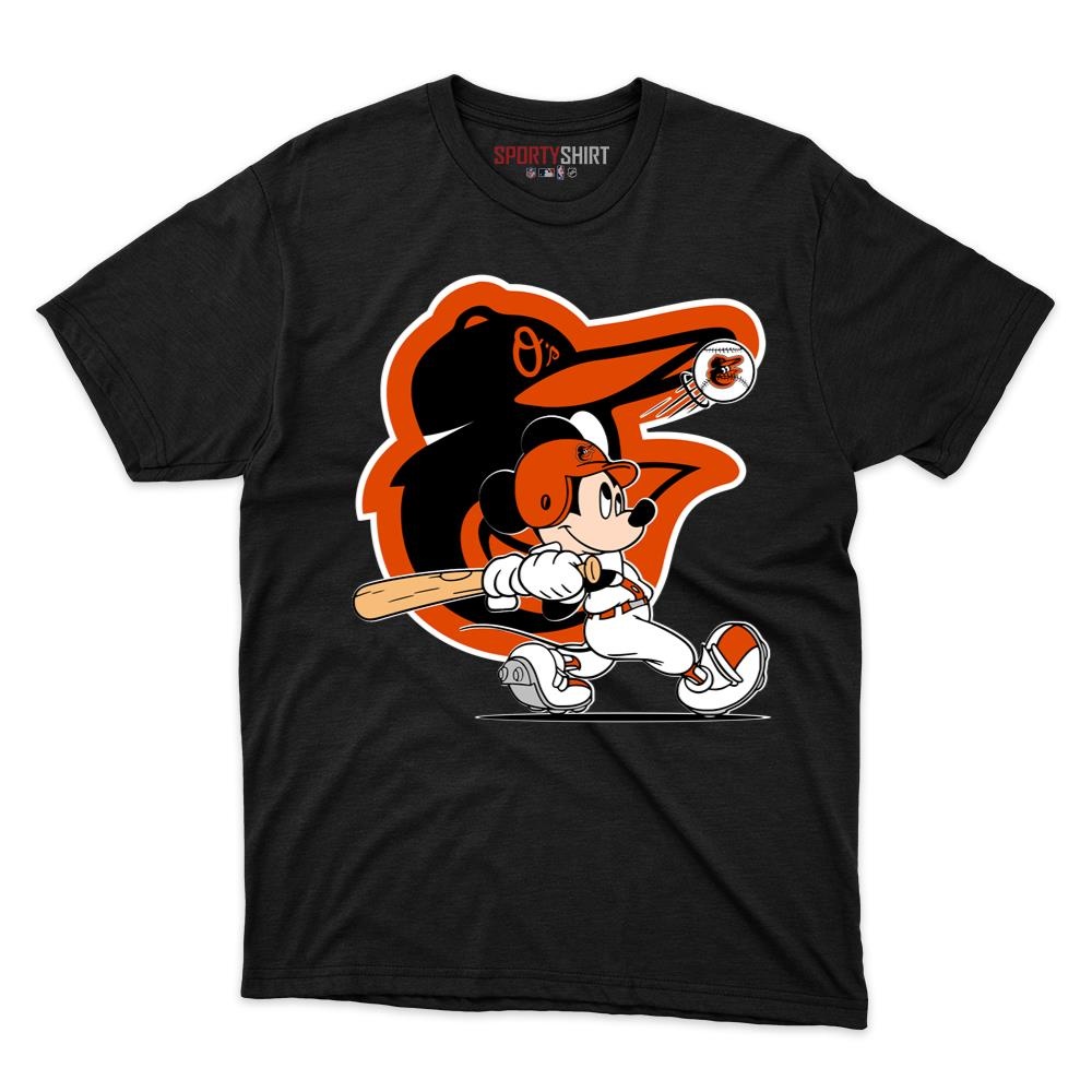 Baltimore Orioles Mickey Mouse Player Unisex Cotton Graphic Tee, Disney Cartoon Crossover Shirt for Fans