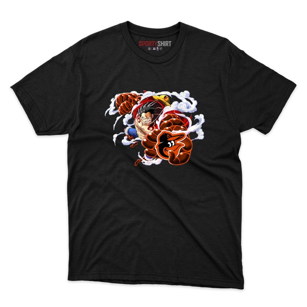 Baltimore Orioles Monkey D Luffy Gear Unisex Cotton Graphic Tee, One Piece Pirate King Anime Shirt