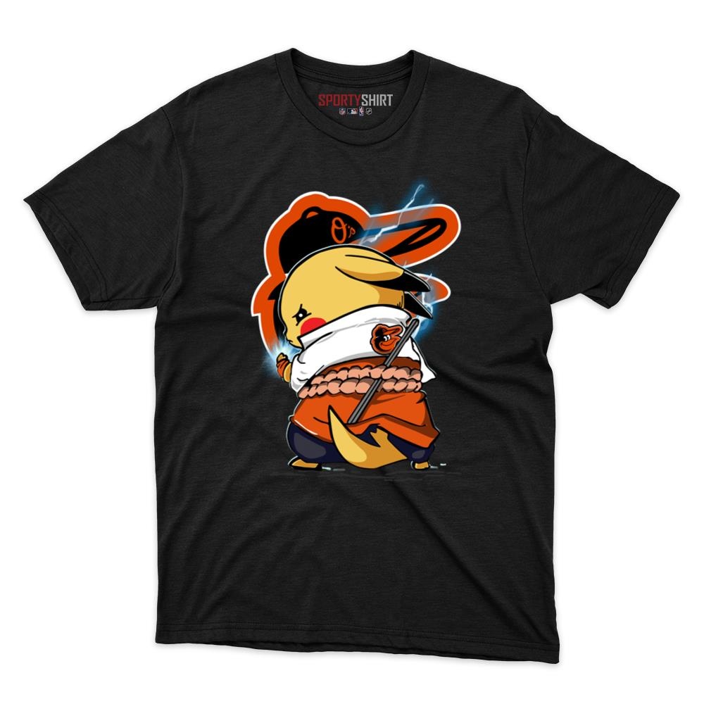 Baltimore Orioles Pikachu Meets Sasuke Uchiha Unisex Cotton Graphic Tee, Pokemon Naruto Anime Mashup Shirt