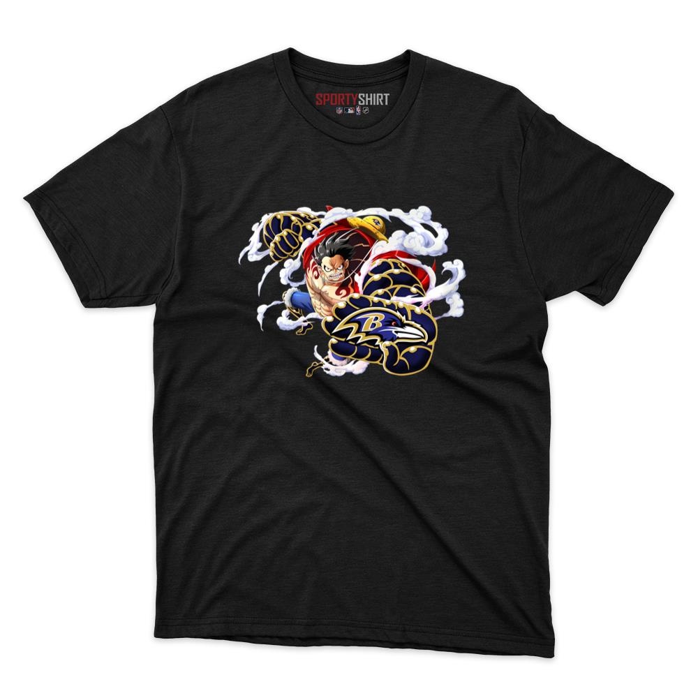 Baltimore Ravens Monkey D Luffy Gear Unisex Cotton Graphic Tee, One Piece Pirate King Anime Shirt