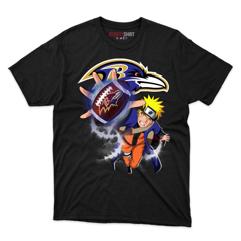 Baltimore Ravens Naruto Shinobi Unisex Cotton Graphic Tee, Konoha Ninja Crossover Shirt, Game Day Gift