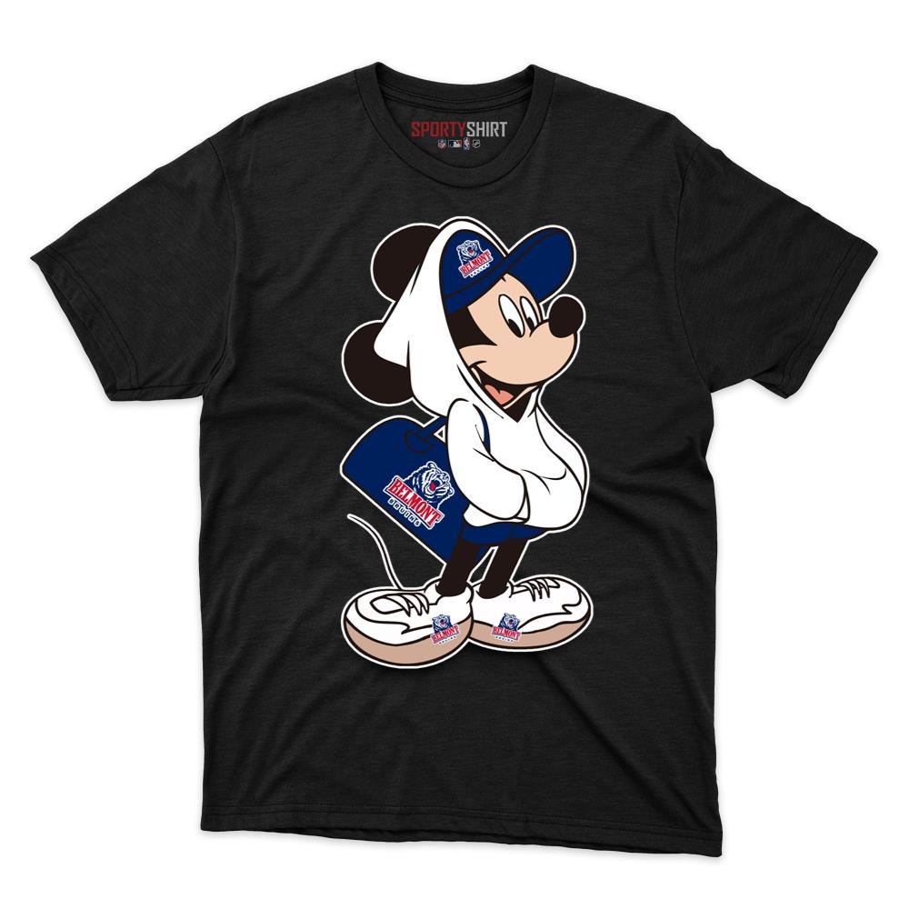 Belmont Bruins Mickey Mouse Unisex Cotton Graphic Tee, Disney Cartoon Crossover Shirt for Game Day Fans