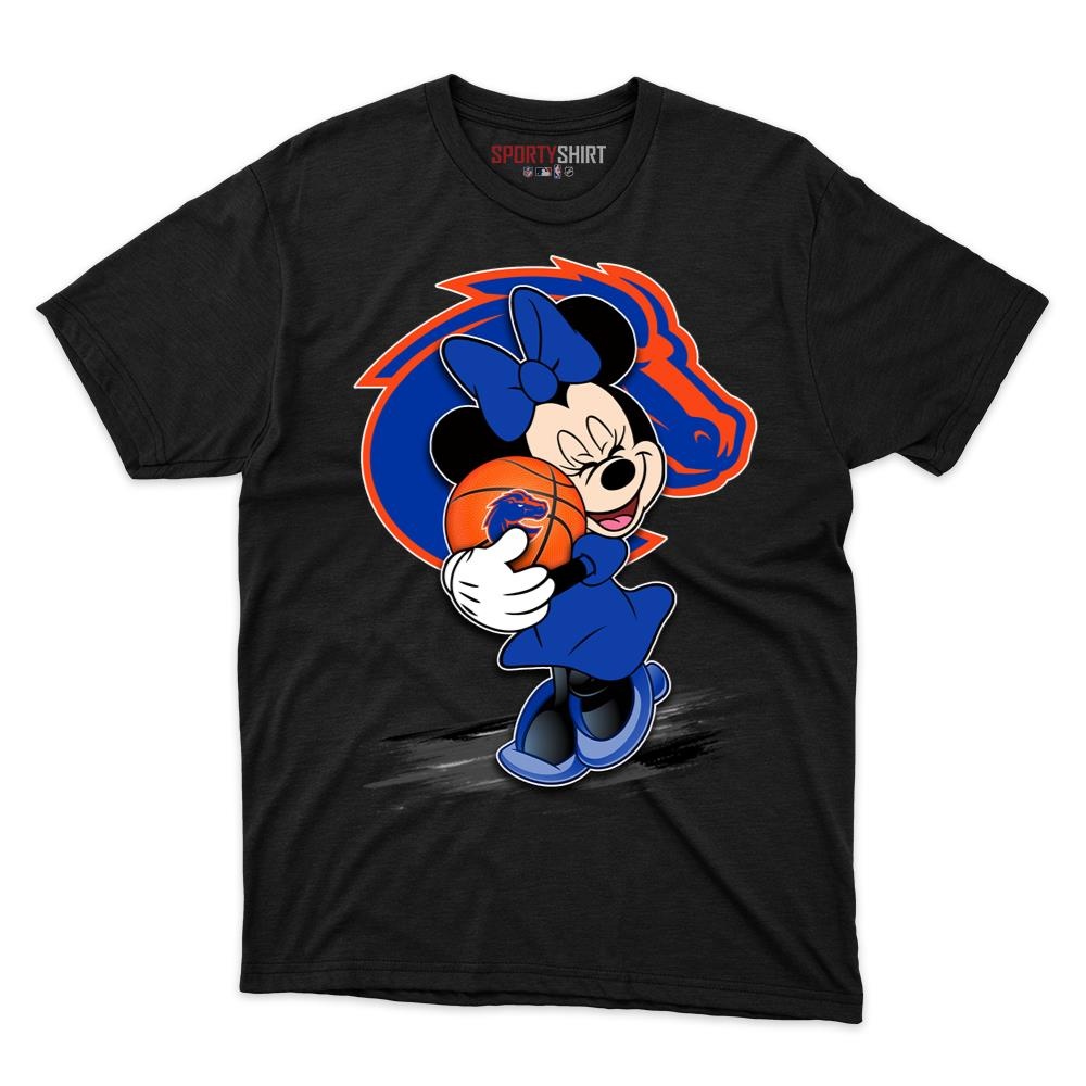 Boise State Broncos Minnie Mouse Unisex Cotton Graphic Tee, Disney Cartoon Crossover Shirt, Game Day Gift