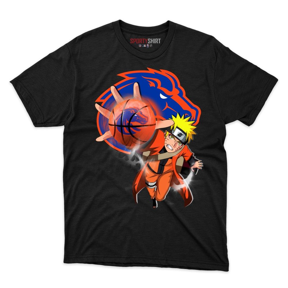 Boise State Broncos Naruto Shinobi Unisex Cotton Graphic Tee, Hidden Leaf Ninja Crossover Shirt, Game Day