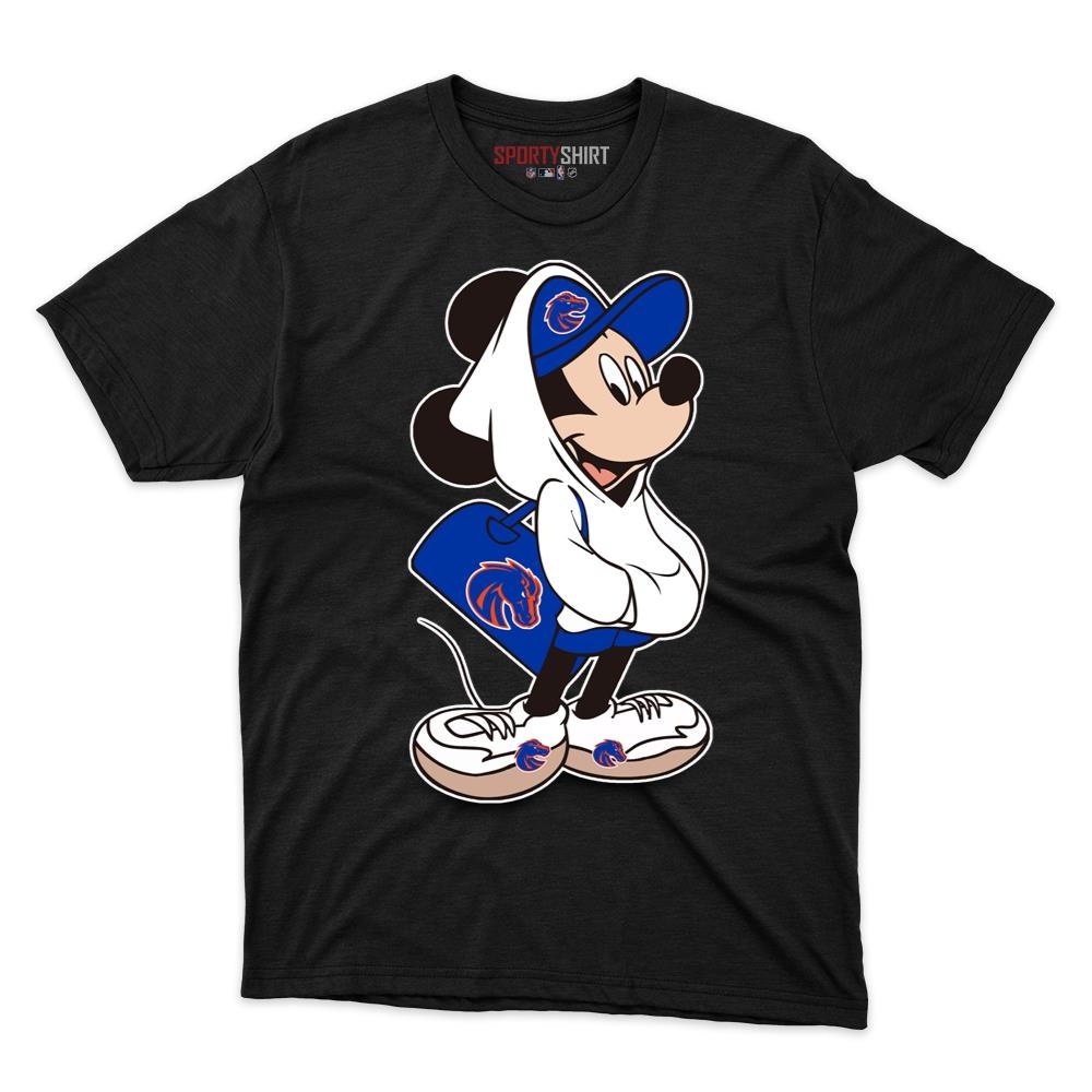 Boise State Broncos Mickey Mouse Unisex Cotton Graphic Tee, Disney Cartoon Crossover Shirt for Game Day Fans