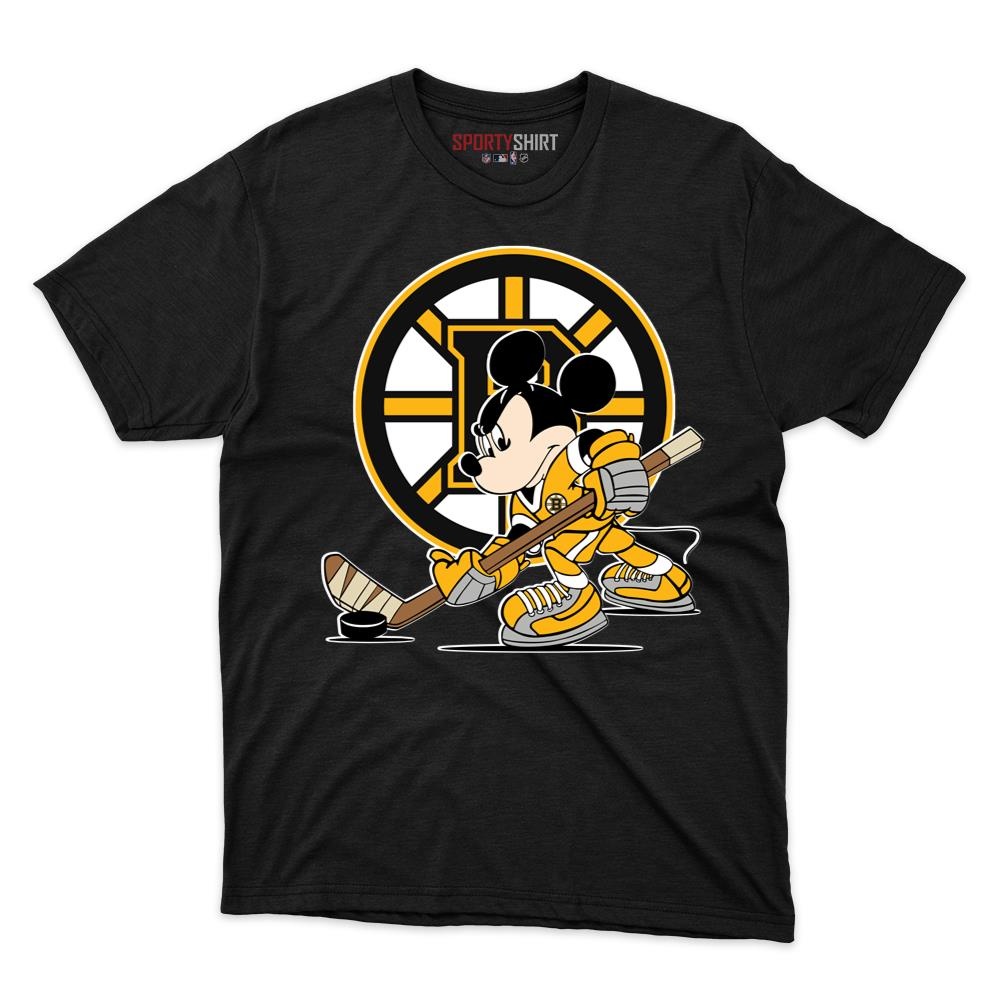 Boston Bruins Mickey Mouse Player Unisex Cotton Graphic Tee, Disney Cartoon Crossover Shirt, Game Day Gift