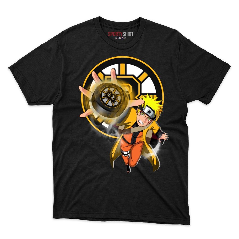 Boston Bruins Naruto Shinobi Unisex Cotton Graphic Tee, Konoha Ninja Crossover Shirt, Game Day Fan Gift
