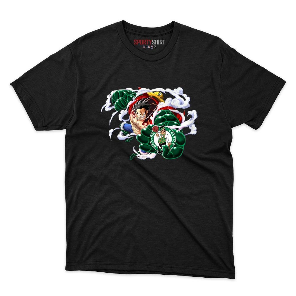 Boston Celtics Monkey D Luffy Gear Unisex Cotton Graphic Tee, One Piece Pirate King Anime Shirt for Fans