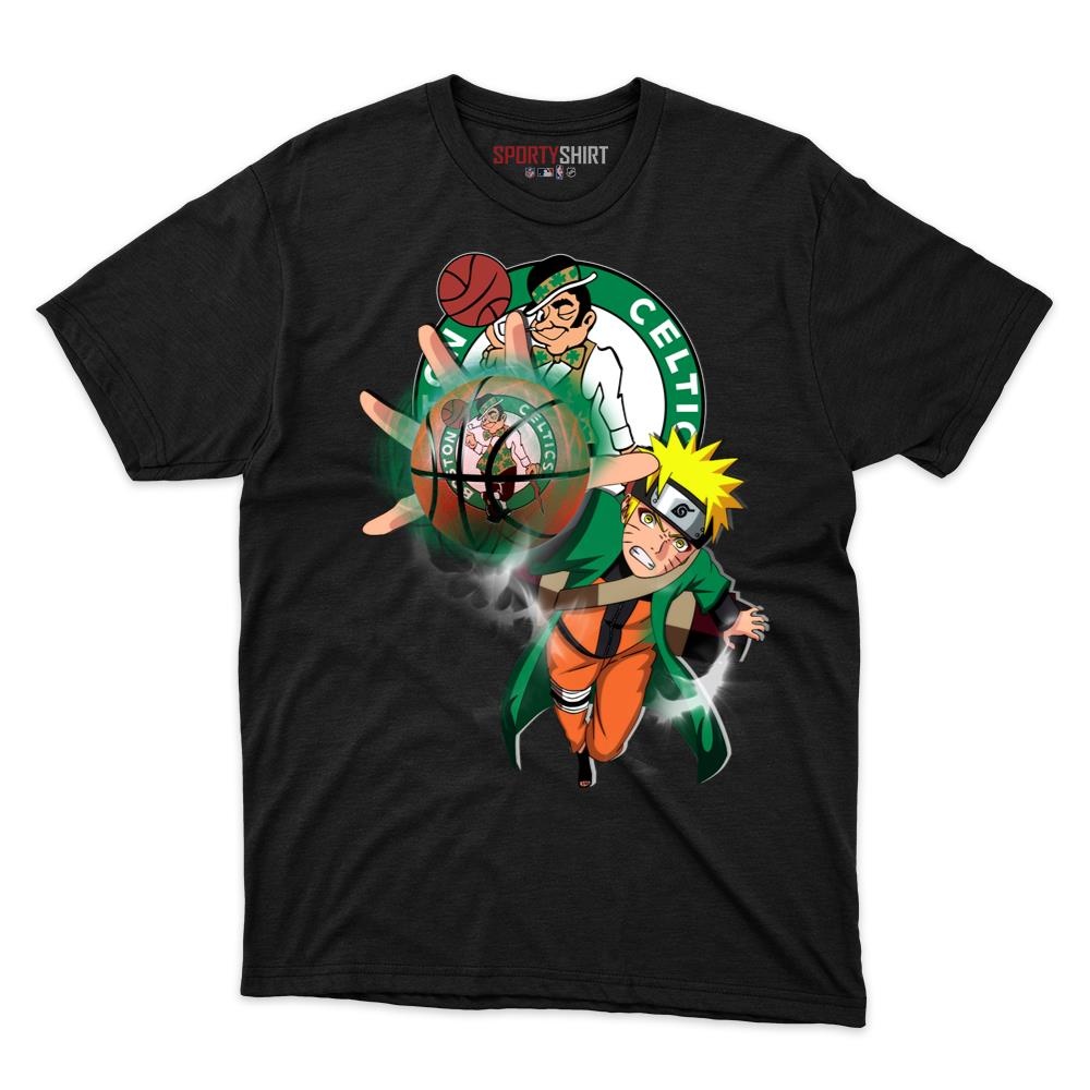 Boston Celtics Naruto Ninja Unisex Cotton Graphic Tee, Hidden Leaf Anime Crossover Shirt, Game Day Fan Gift