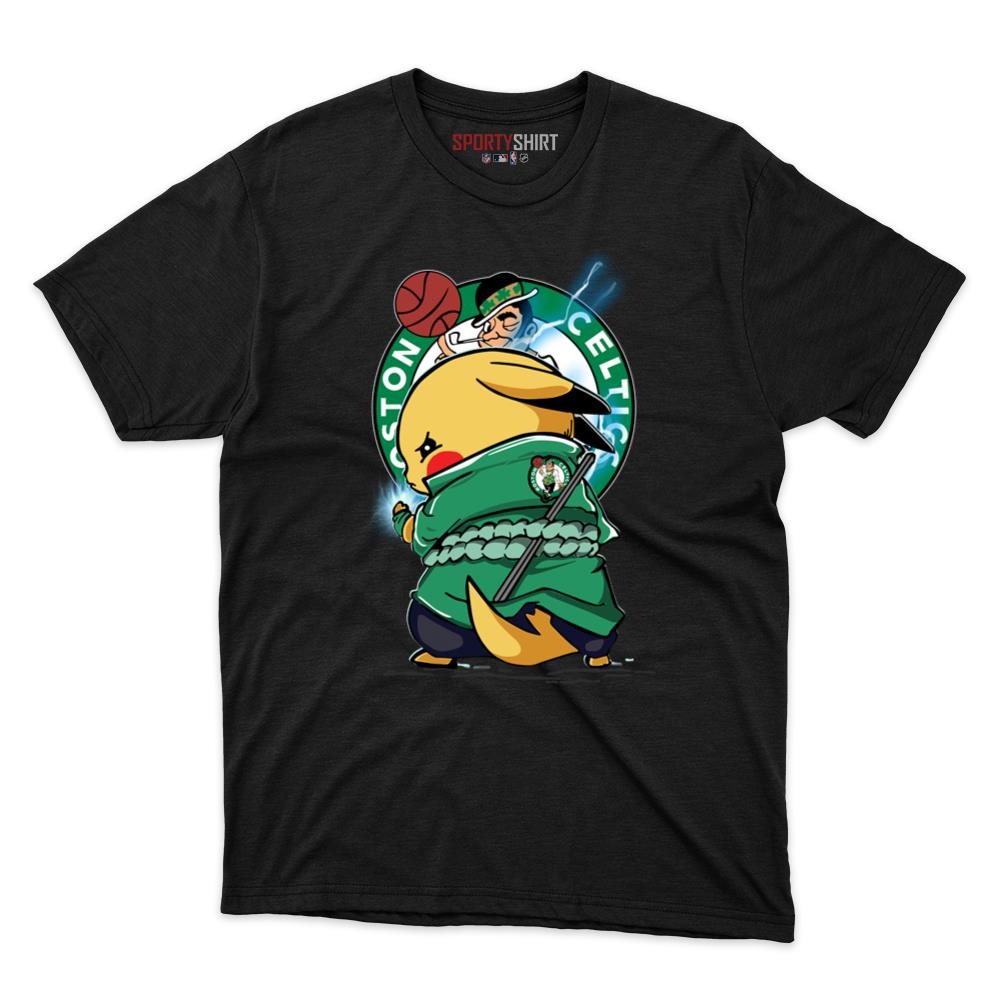 Boston Celtics Pikachu Meets Sasuke Uchiha Unisex Cotton Graphic Tee, Pokemon Naruto Anime Mashup Shirt, Game Day