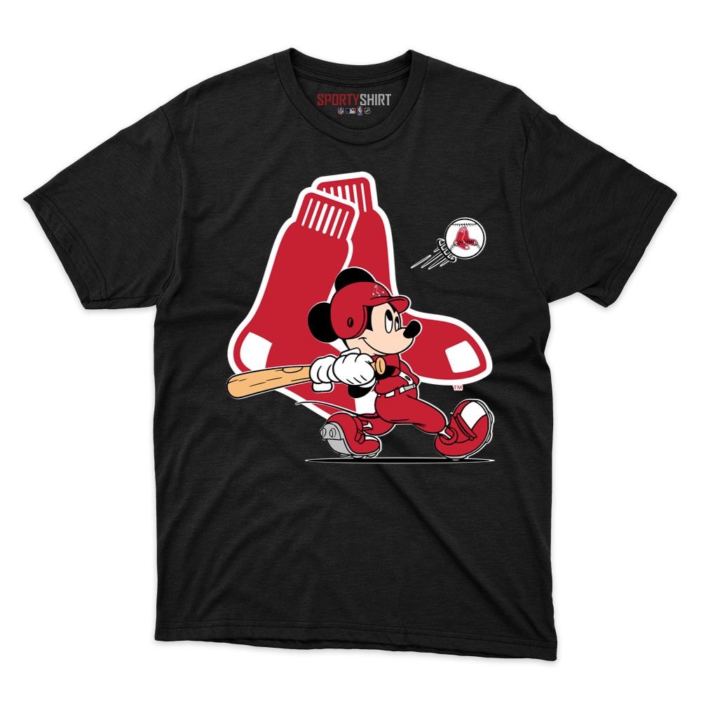 Boston Red Sox Mickey Mouse Player Unisex Cotton Graphic Tee, Disney Cartoon Crossover Shirt, Game Day