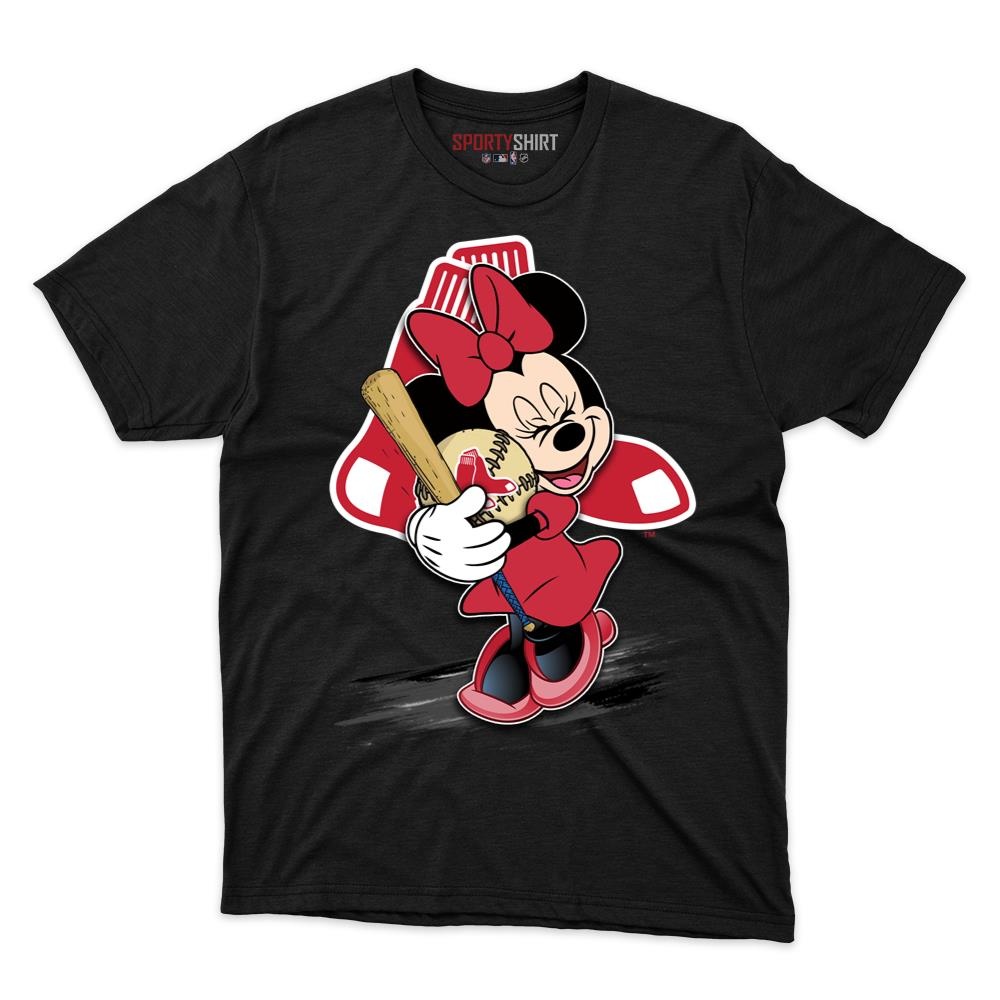 Boston Red Sox Minnie Mouse Unisex Cotton Graphic Tee, Disney Cartoon Crossover Shirt for Game Day Fans