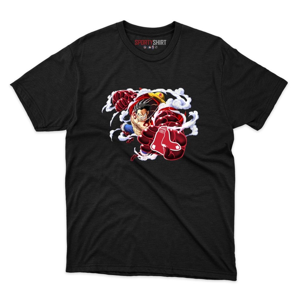 Boston Red Sox Monkey D Luffy Gear Unisex Cotton Graphic Tee, One Piece Pirate King Anime Shirt for Fans