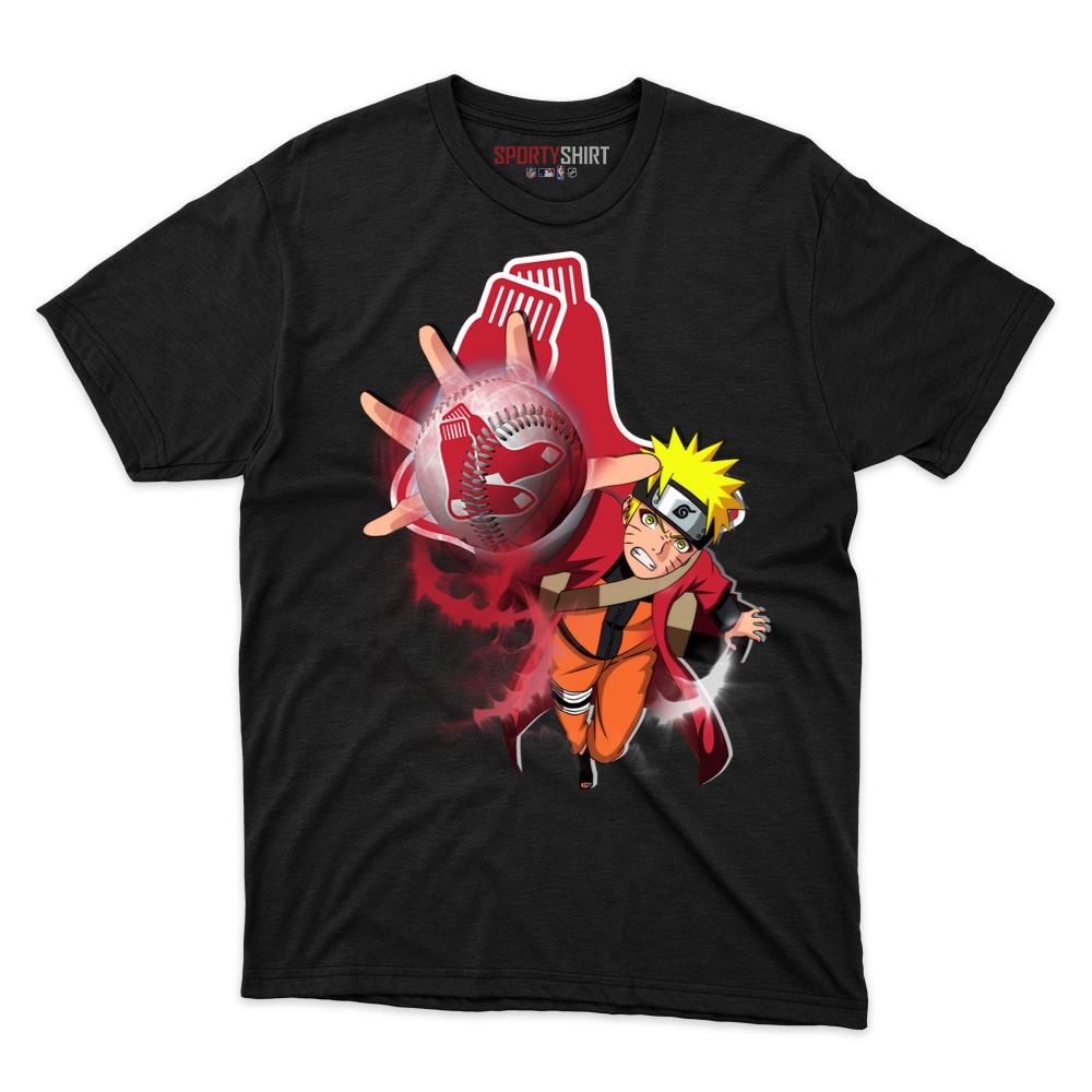 Boston Red Sox Naruto Shinobi Unisex Cotton Graphic Tee, Hidden Leaf Ninja Crossover Shirt, Game Day Gift