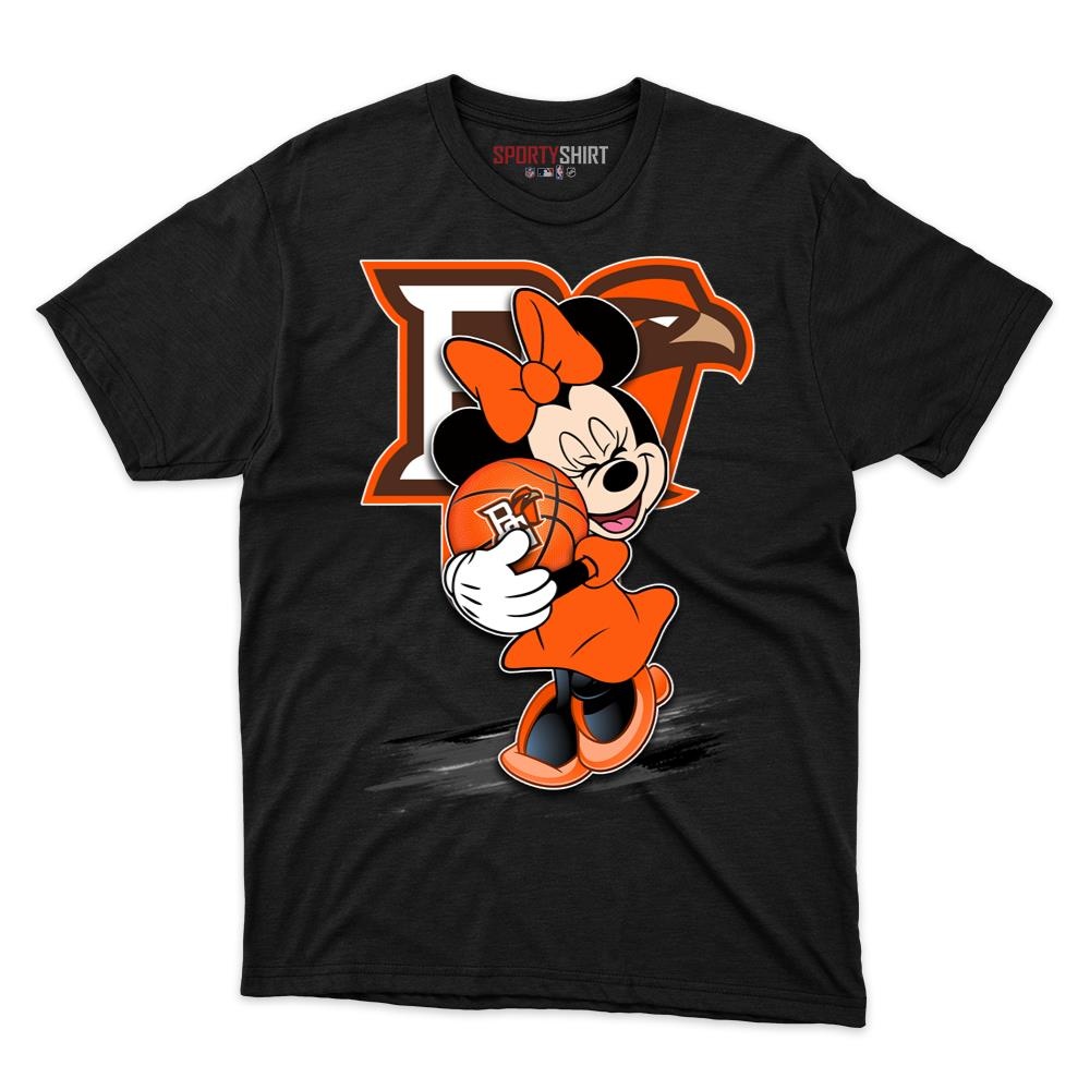 Bowling Green Falcons Minnie Mouse Unisex Cotton Graphic Tee, Disney Cartoon Crossover Shirt, Game Day
