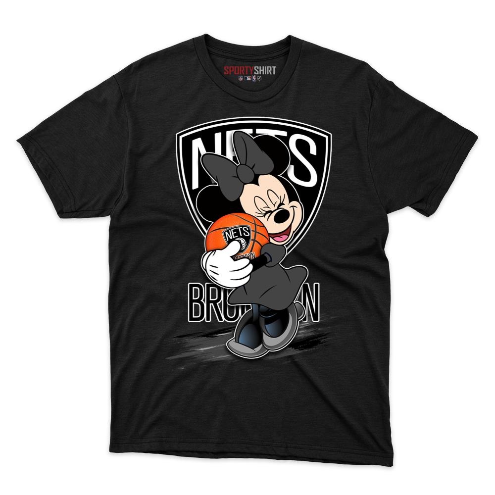 Brooklyn Nets Minnie Mouse Unisex Cotton Graphic Tee, Disney Cartoon Crossover Fan Game Day Shirt
