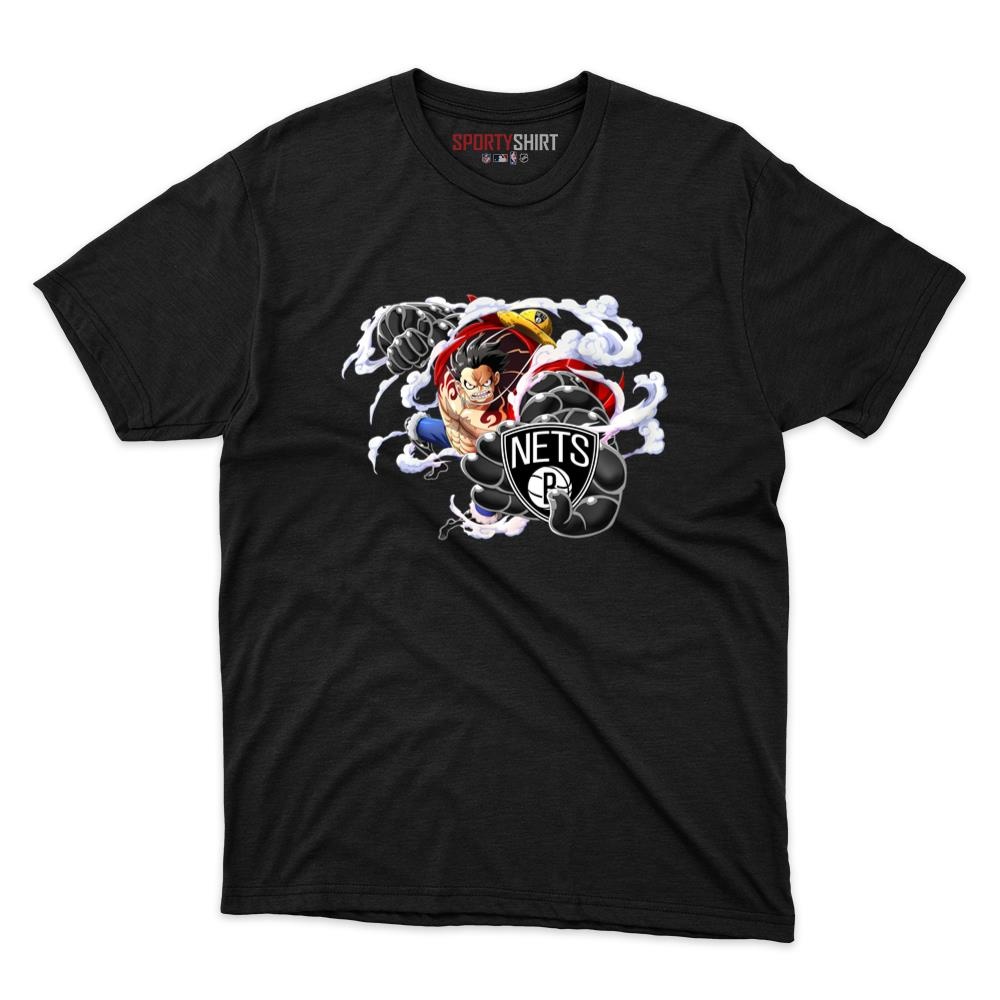 Brooklyn Nets Monkey D Luffy Gear Five One Piece Unisex Cotton Tee, Anime Pirate Fan Game Day Shirt