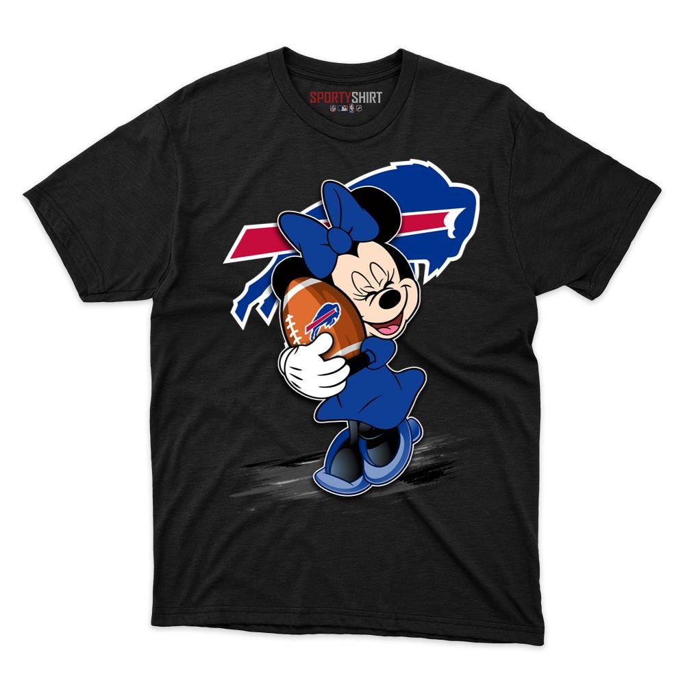 Buffalo Bills Minnie Mouse Unisex Cotton Graphic Tee, Disney Cartoon Crossover Fan Game Day Shirt