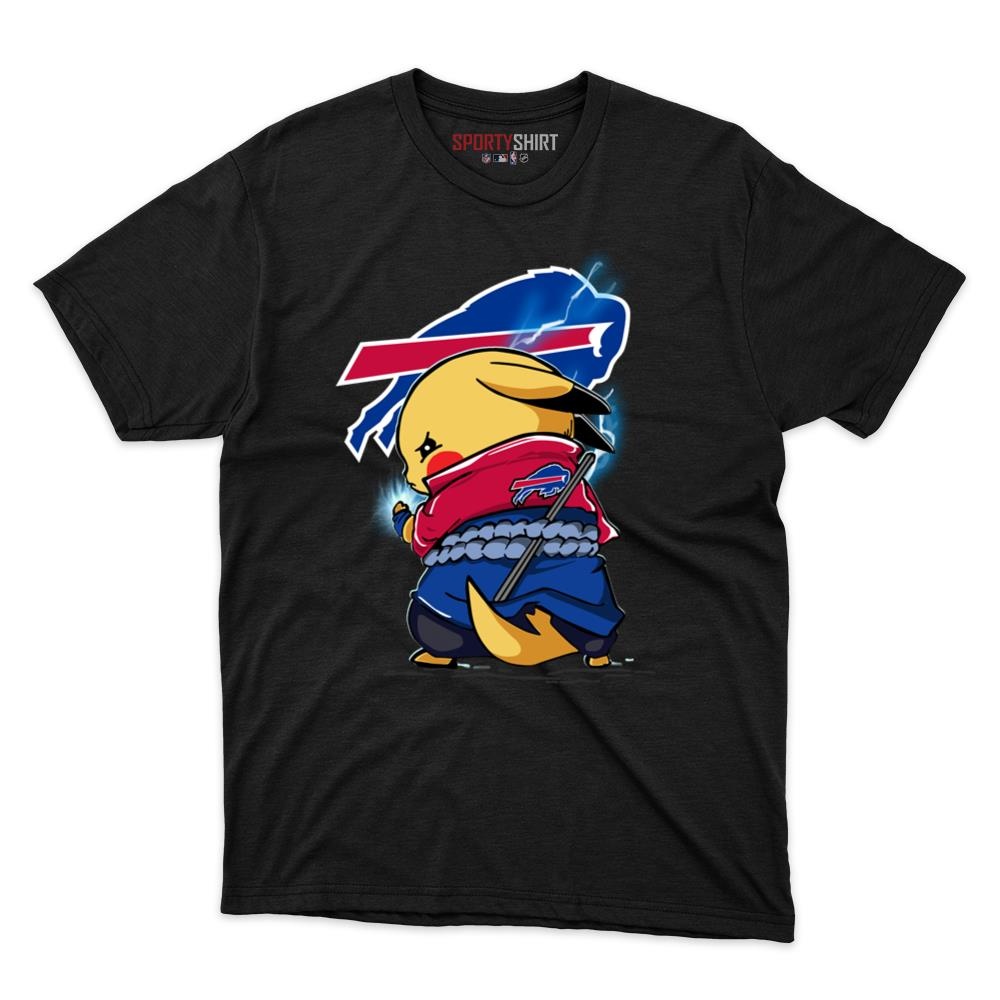 Buffalo Bills Pikachu Meets Sasuke Uchiha Unisex Cotton Graphic Tee, Pokemon Anime Fan Game Day Shirt