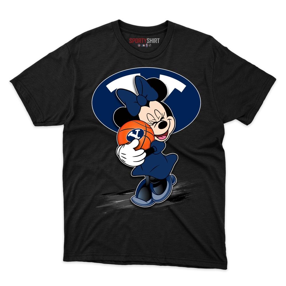 BYU Cougars Minnie Mouse Unisex Cotton Graphic Tee, Disney Cartoon Crossover Shirt for Game Day Fans