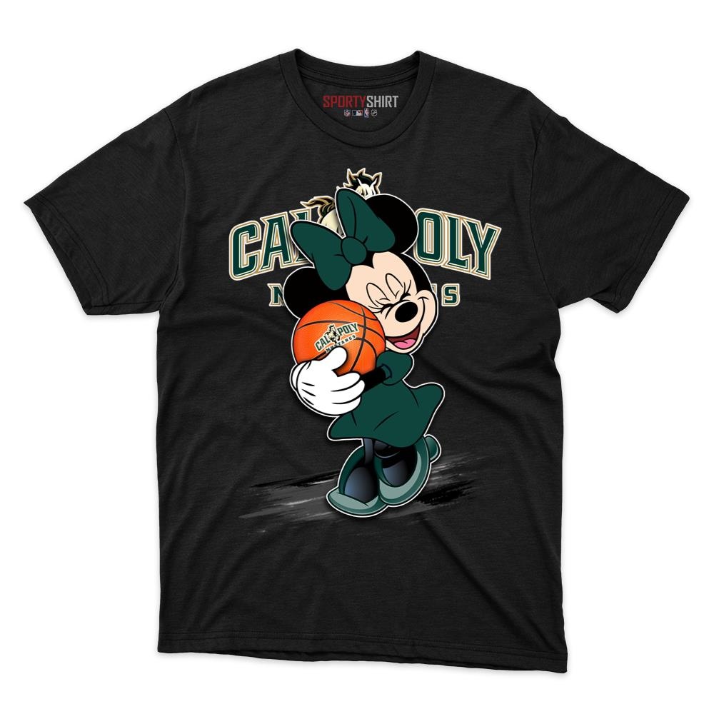Cal Poly Mustangs Minnie Mouse Unisex Cotton Graphic Tee, Disney Cartoon Crossover Fan Game Day Shirt