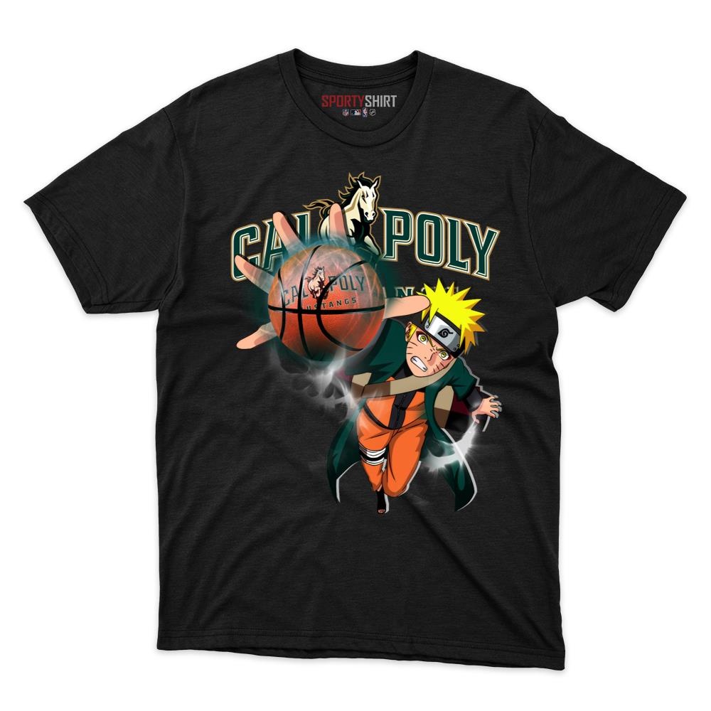 Cal Poly Mustangs Naruto Uzumaki Unisex Cotton Graphic Tee, Anime Ninja Crossover Fan Game Day Shirt