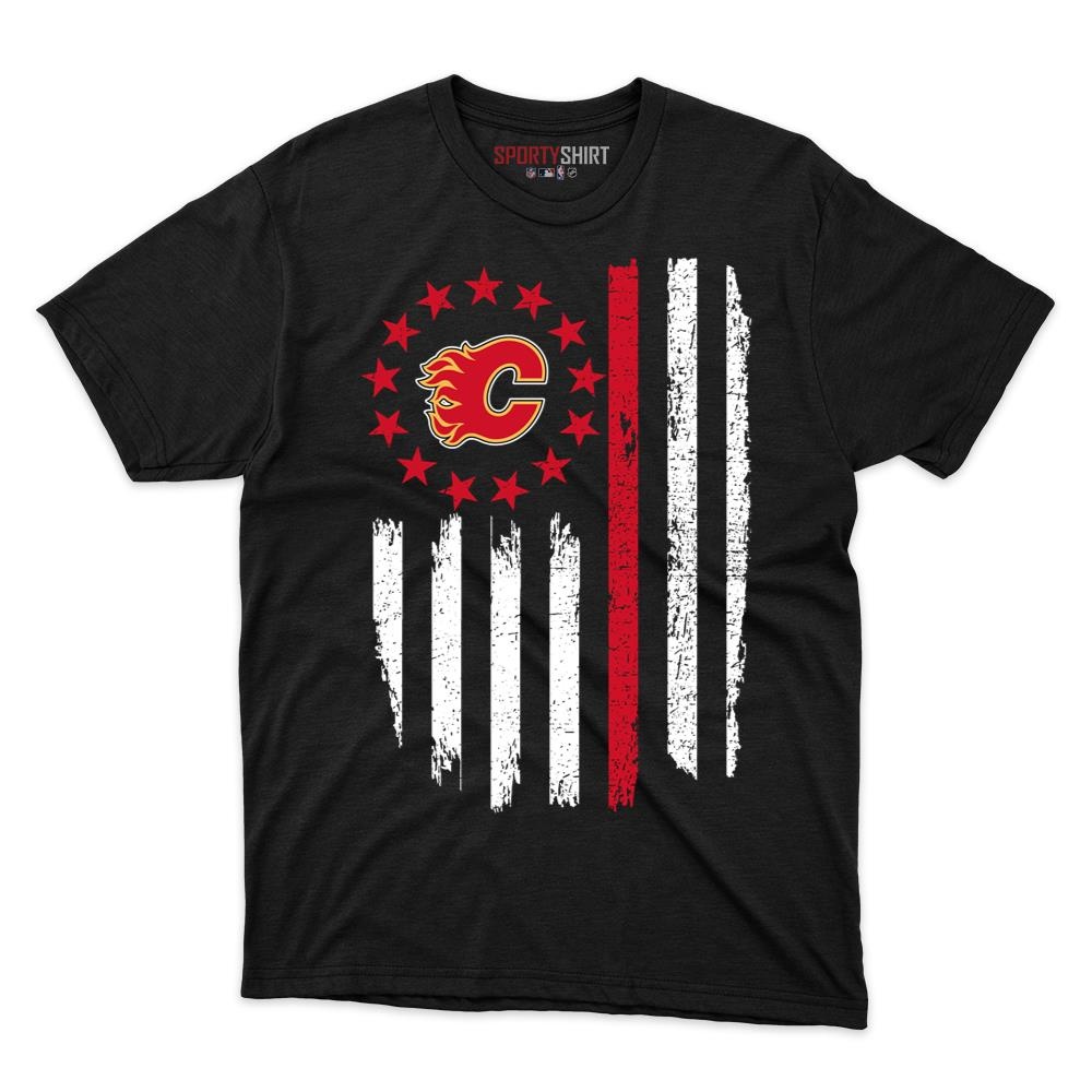 Calgary Flames Betsy Ross Flag Unisex Cotton Graphic Tee, Patriotic USA Fan Game Day Shirt