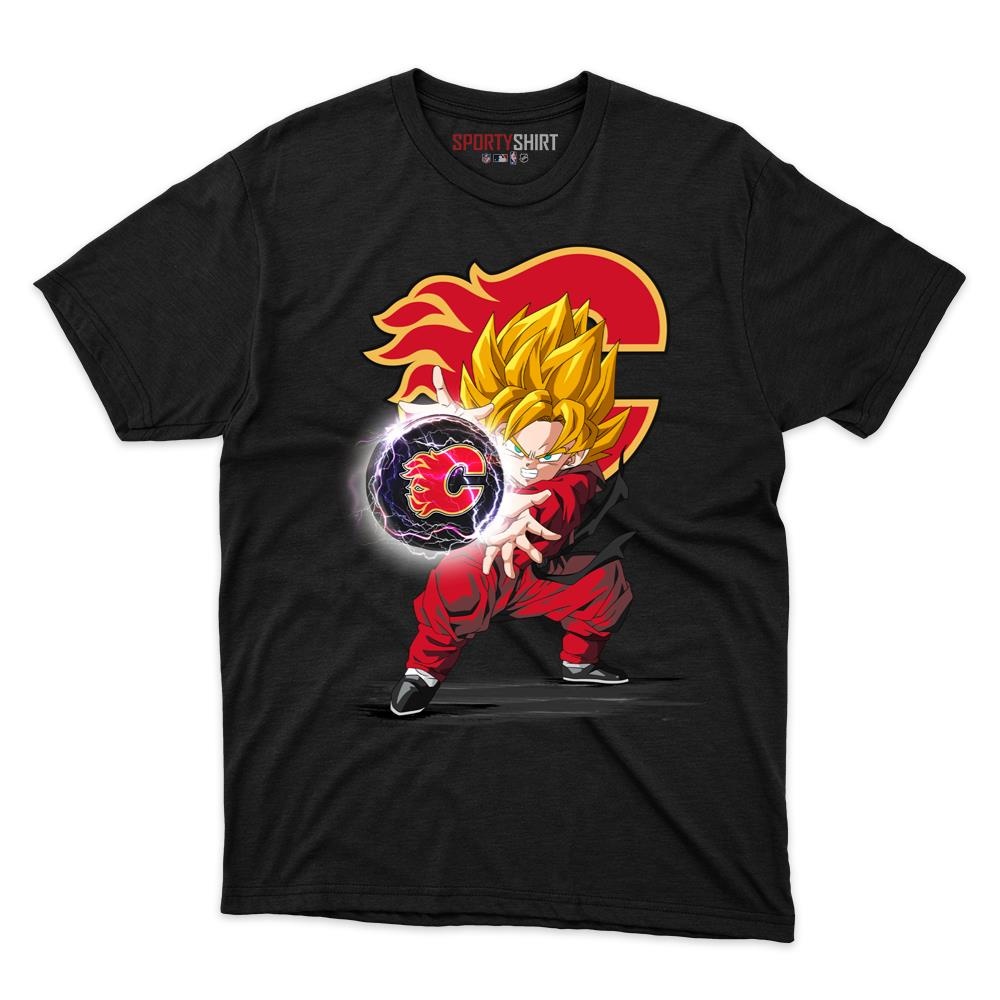 Calgary Flames Goku Dragon Ball Z Unisex Cotton Graphic Tee, Anime Crossover Fan Game Day Shirt