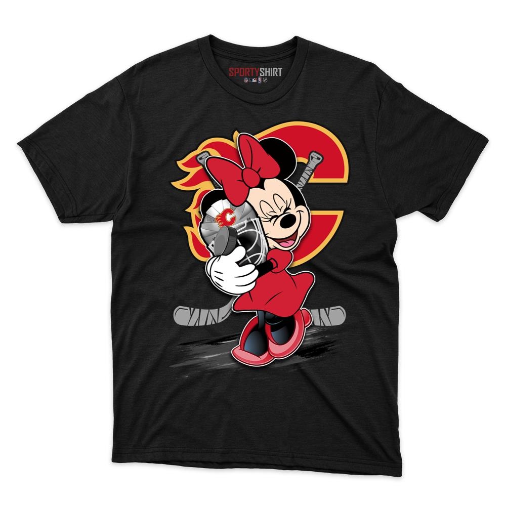 Calgary Flames Minnie Mouse Unisex Cotton Graphic Tee, Disney Cartoon Crossover Fan Game Day Shirt