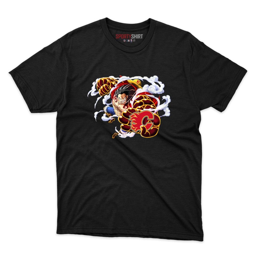 Calgary Flames Monkey D Luffy Gear Five One Piece Unisex Cotton Tee, Anime Pirate Fan Game Day Shirt