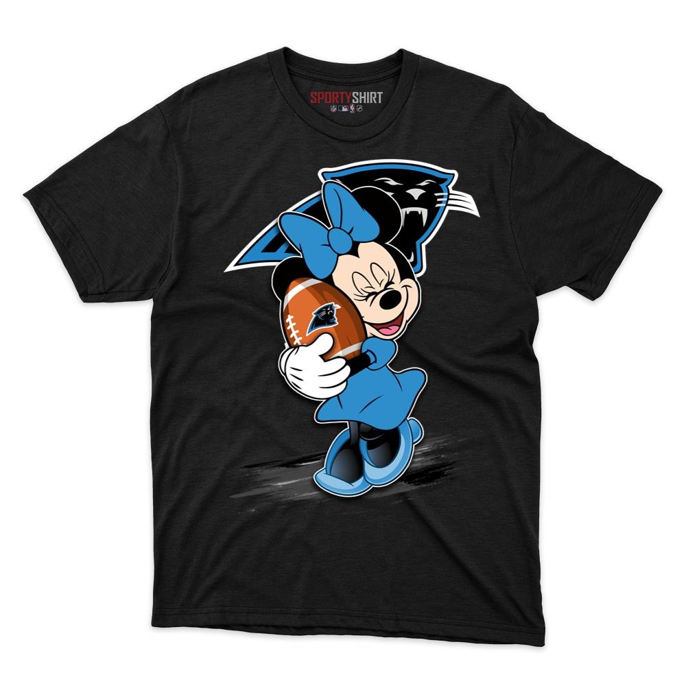 Carolina Panthers Minnie Mouse Unisex Shirt, Disney Cartoon Crossover Cotton Graphic Tee, Game Day Fan Gift