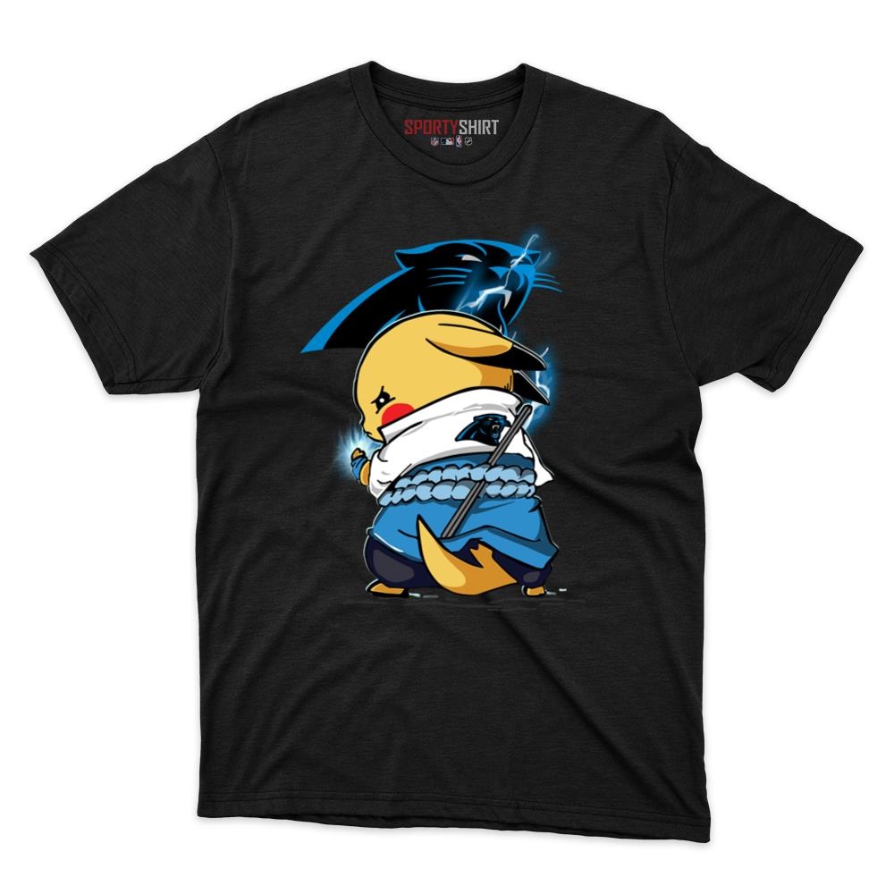 Carolina Panthers Pikachu Meets Sasuke Uchiha Unisex Shirt, Pokemon Naruto Anime Crossover Cotton Tee, Fan Gift