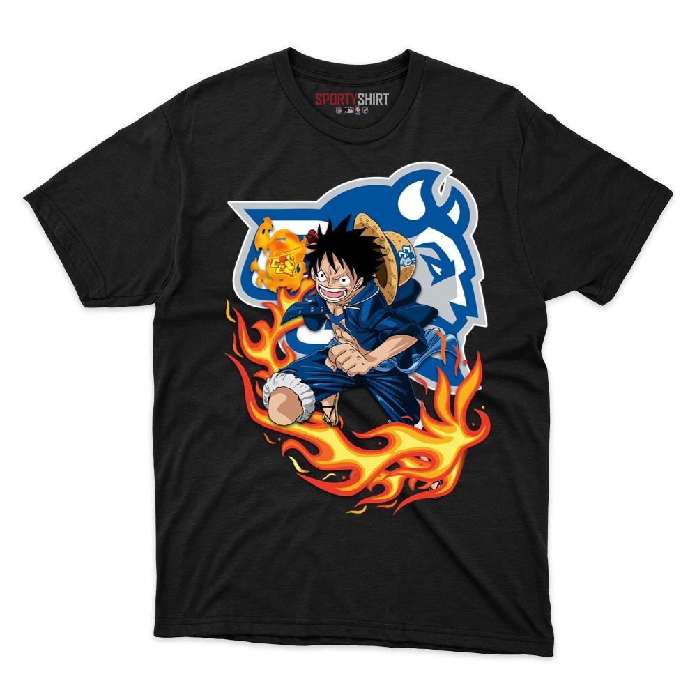 Central Connecticut Blue Devils Luffy One Piece Unisex Shirt, Anime Pirate Cotton Graphic Tee, Game Day Fan Gift