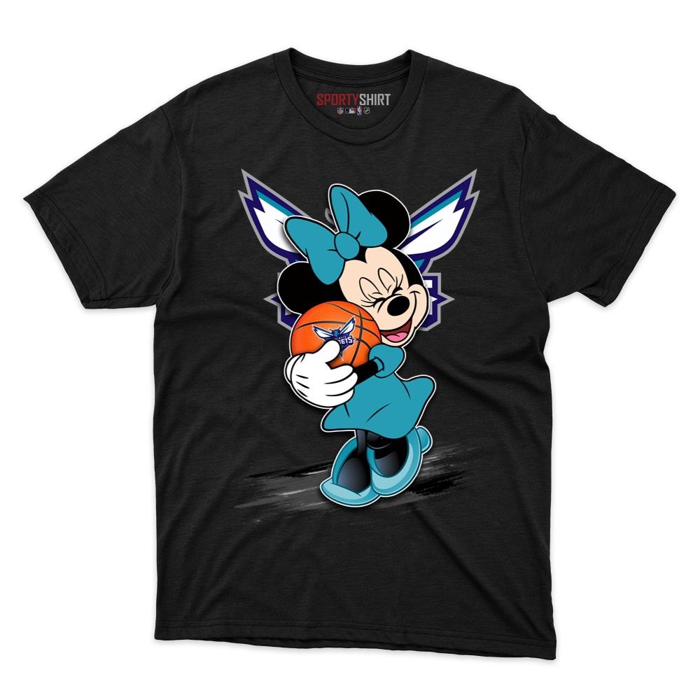 Charlotte Hornets Minnie Mouse Unisex Shirt, Disney Cartoon Crossover Cotton Graphic Tee, Game Day Fan Gift