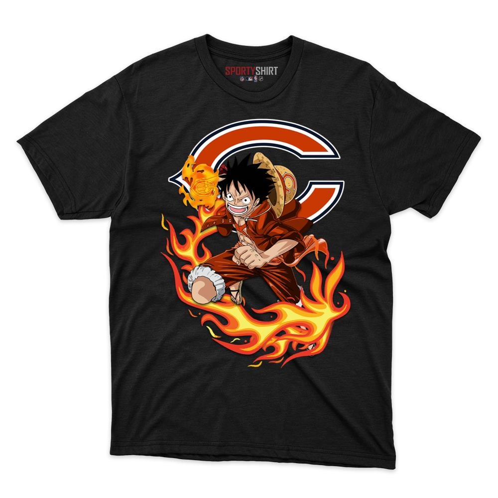 Chicago Bears Luffy One Piece Straw Hat Unisex Shirt, Anime Pirate Cotton Graphic Tee, Game Day Fan Gift