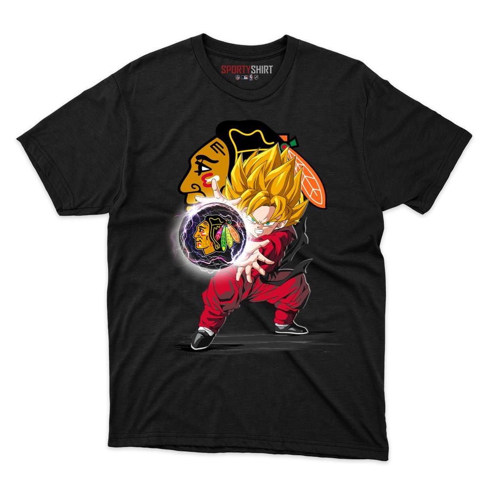Chicago Blackhawks Goku Dragon Ball Z Unisex Shirt, Anime Crossover Cotton Graphic Tee, Game Day Fan Gift